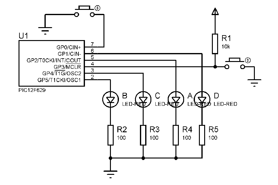 Бегущие огни на pic12f629 схема