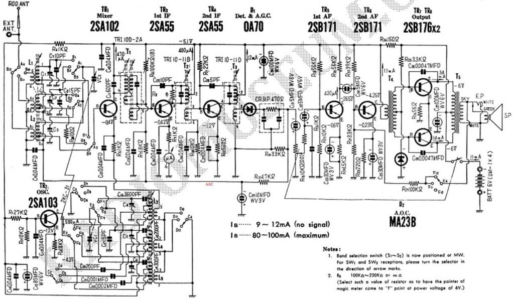 Click image for larger version

Name:	Schematic Radio National Panasonic Matsushita 3 Band 8 Transistor T-66D.jpg
Views:	1092
Size:	126.7 KB
ID:	1716557